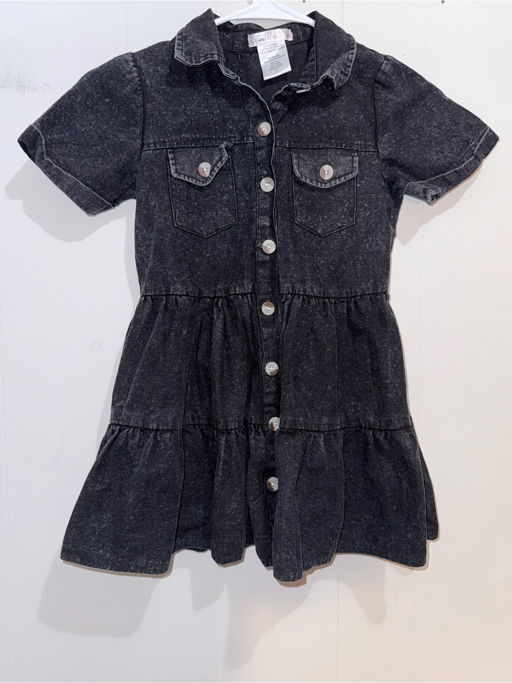 Love to be Loved Girls Black Acid Wash Tiered Denim Shirt Dress Size 7